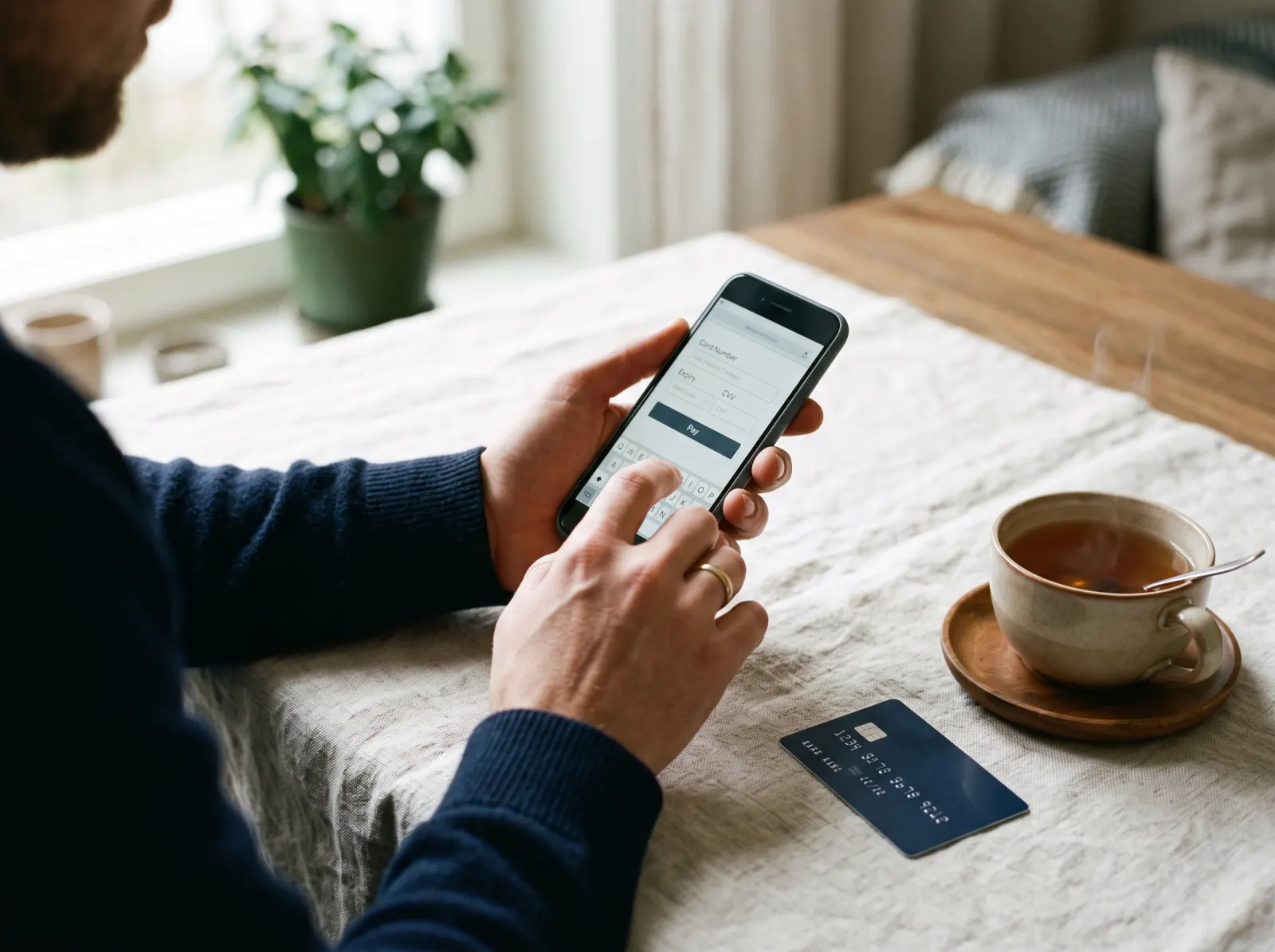 A customer entering new card details on their phone